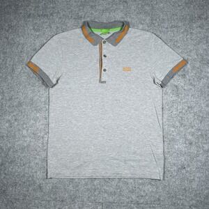 Hugo Boss Orange Label Polo Shirt Mens Size Medium Grey Embroidered Logo Preppy